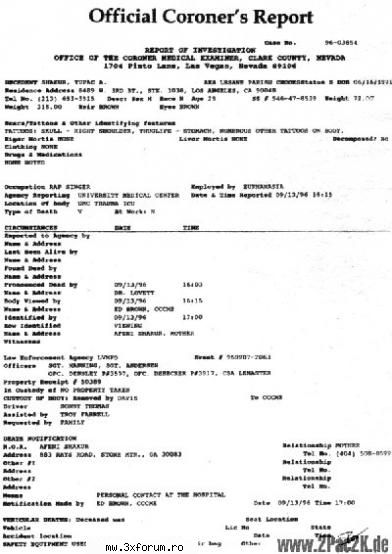 Coroner's Report - On September 13, 1996, several hours after Tupac - The Shootings